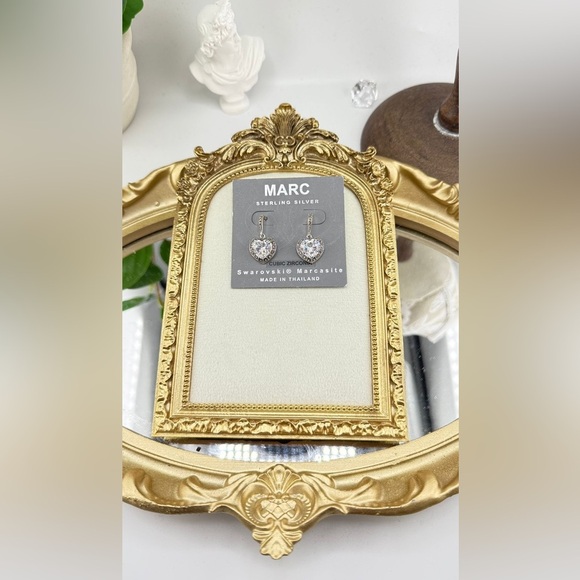 MARC Sterling Silver Heart Earrings – Swarovski® Marcasite & Cubic Zirconia - Picture 2 of 8